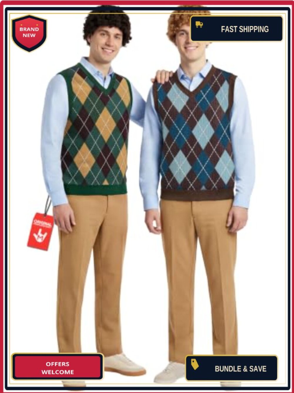Morph Retro Duo Costume Men 2000s Halloween Sweater Vest Wigs